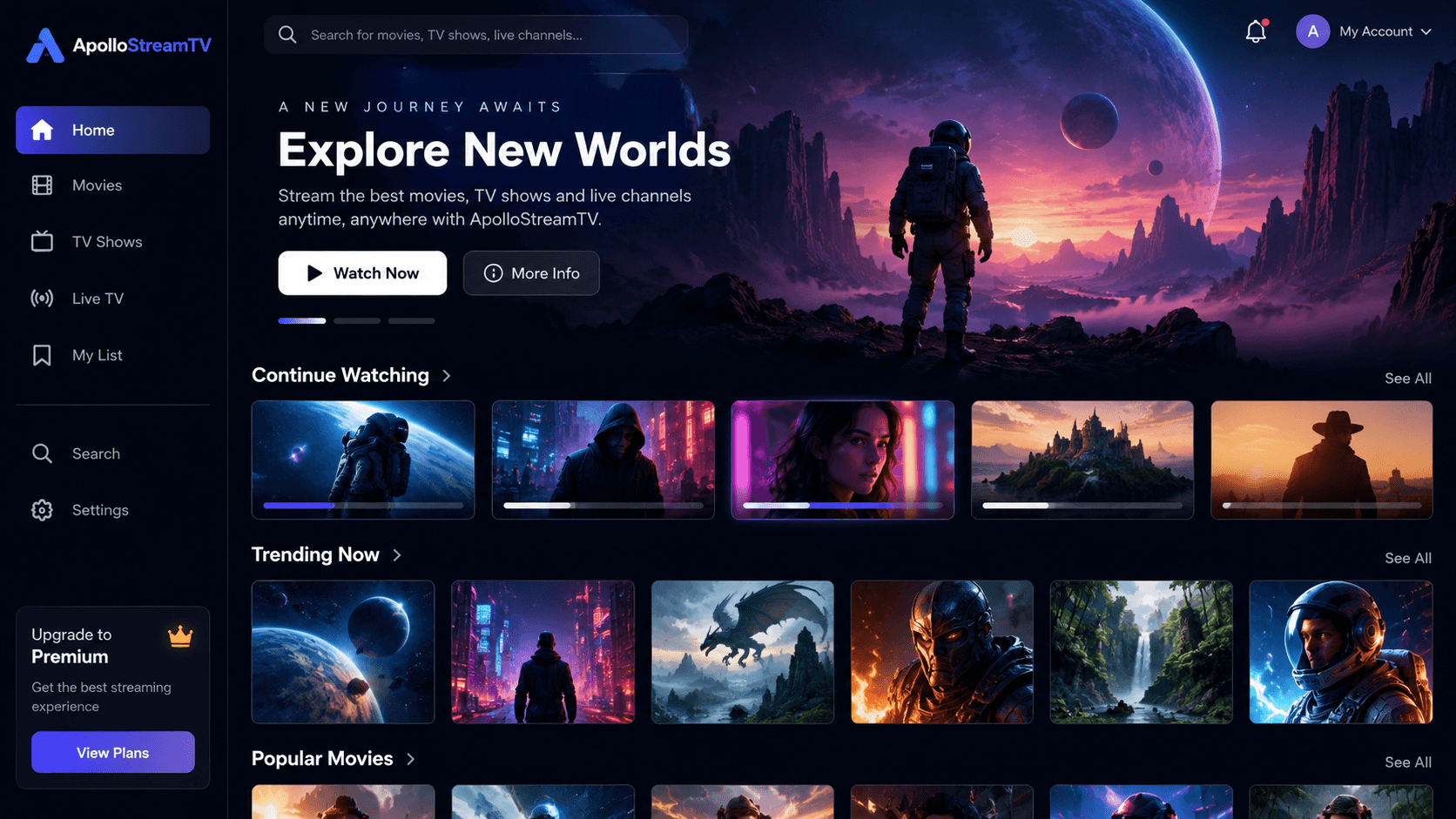 Preview of the ApolloStreamTV app interface